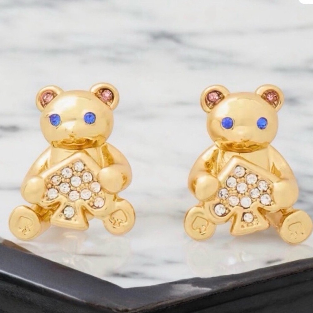New Kate Spade Oh What Fun Spade Teddy Bear Studs - Picture 7 of 14